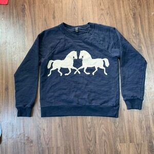 J. Crew Large Navy Blue Horse Print Women’s Crewneck Sweatshirt